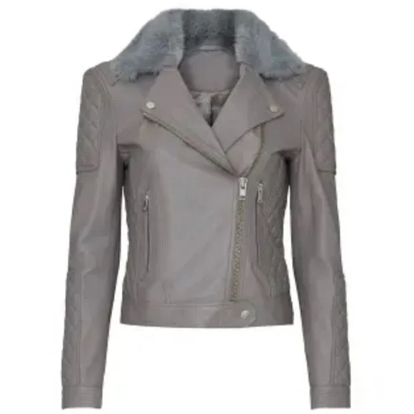 Samantha SiposGrey Quilted Leather Biker Jacket size XS EUC